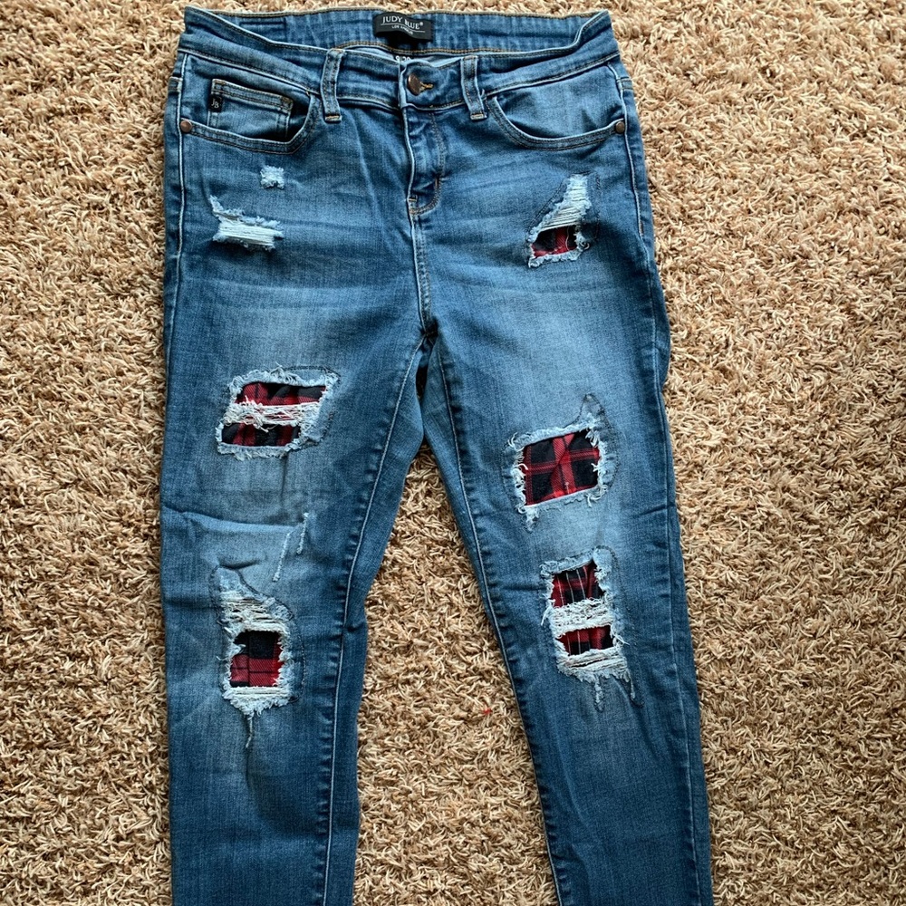 Judy Blue Plaid Accented Jeans